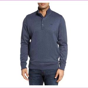 TRAVIS MATHEW Wall Mock Neck Button Fleece Pullover with Pockets BLUE NIGHT XL